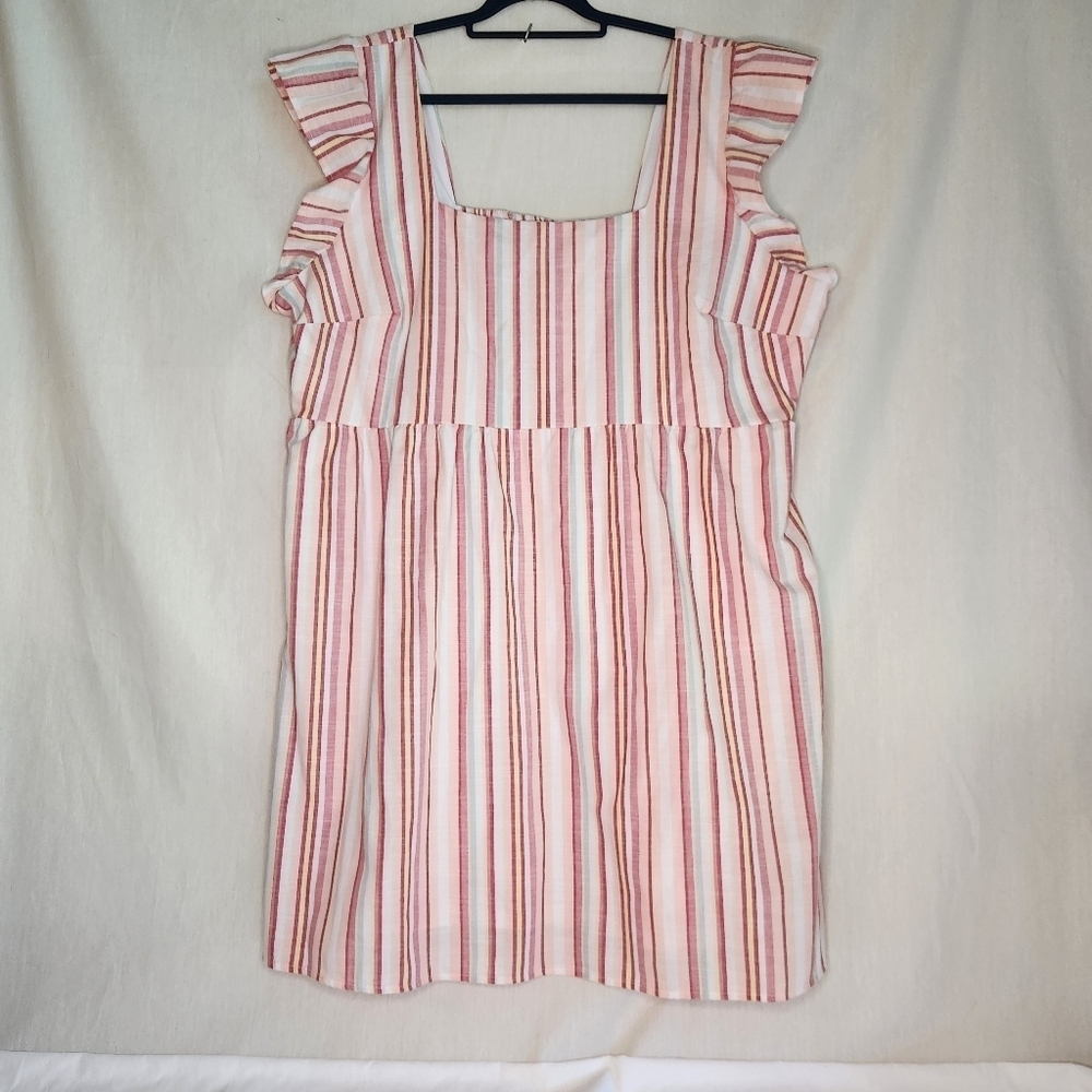 True Craft Striped Red, Pink, Blue and White Womens 3x Lined Dress. Babydoll